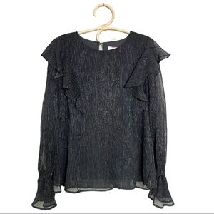 Black Chiffon Metallic Ruffle Overlay Top NEW M by Andree by Unit Wanderlust